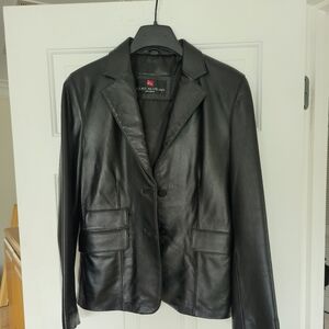 Women's Black Leather Blazer Jacket